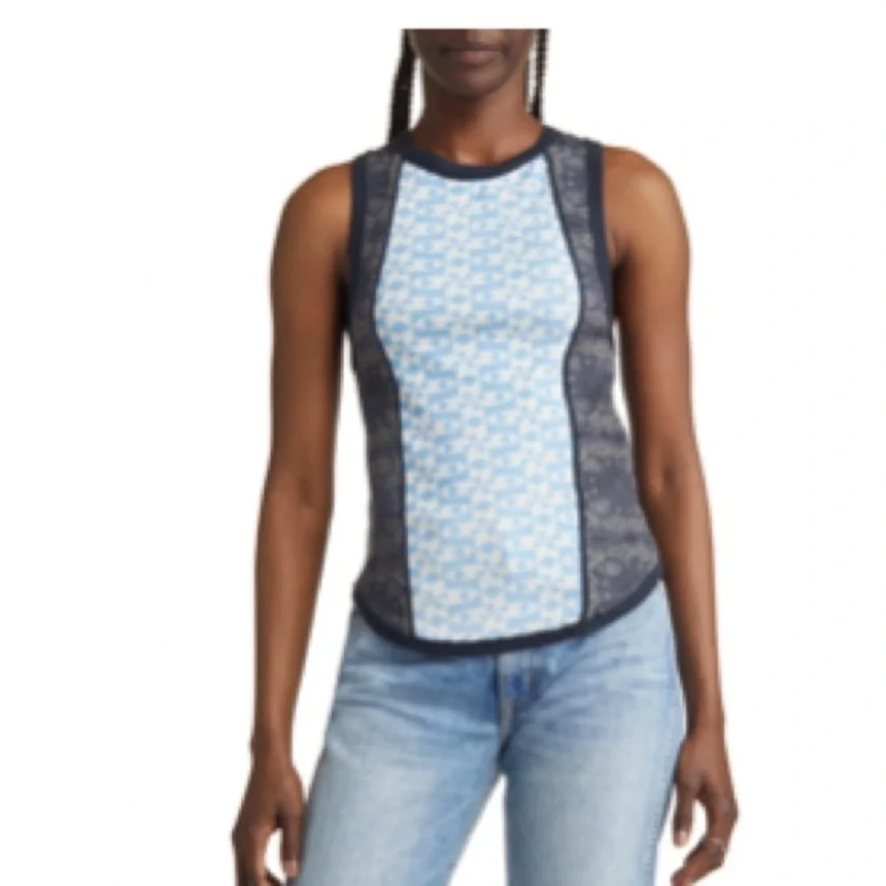 Free People shirt Too Hot To‎ Handle Retro Tank blue hues Small NWT